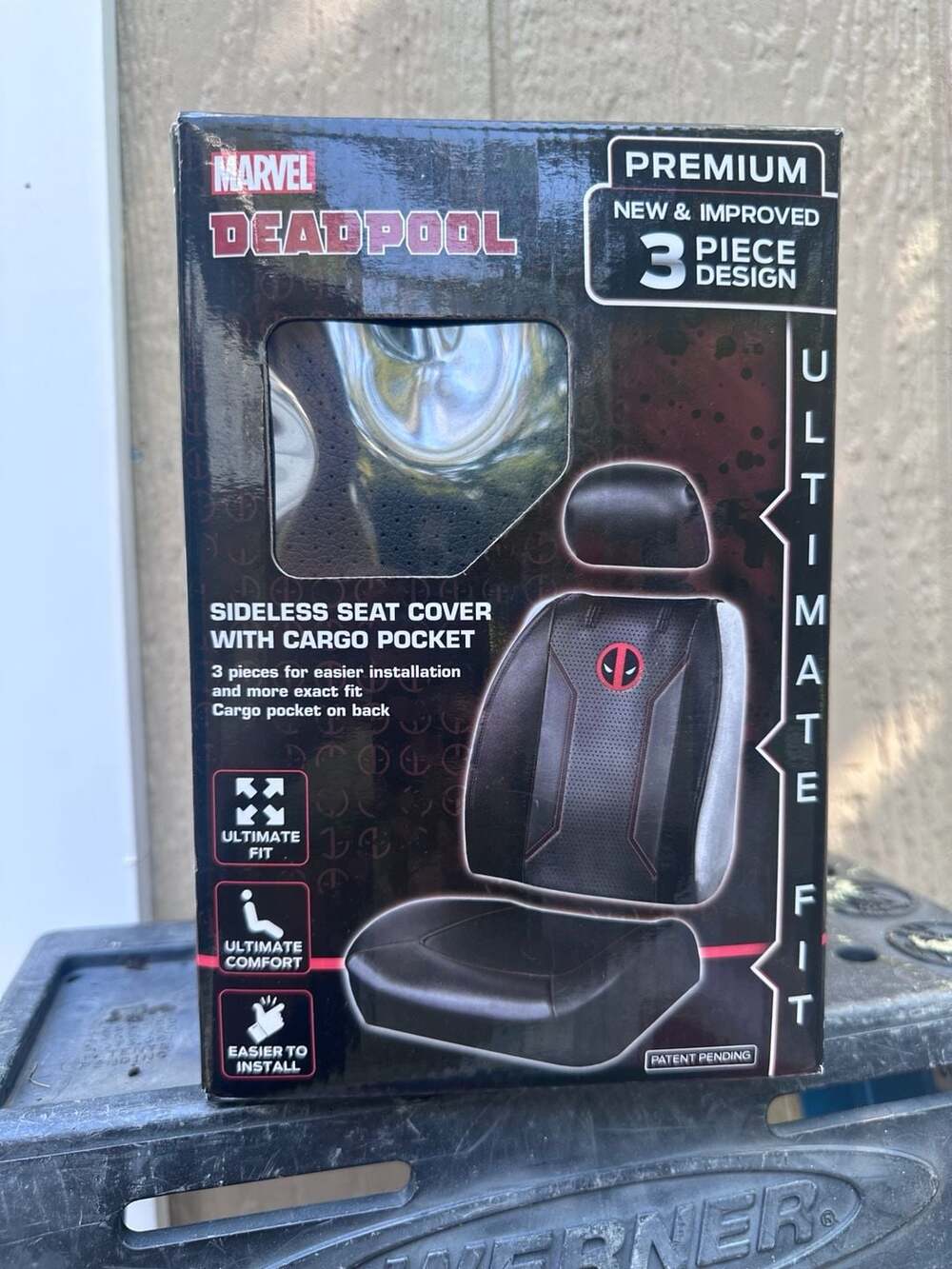 Marvel Deadpool Sideless Seat Cover With Cargo Pocket Premium 3 Piece Design